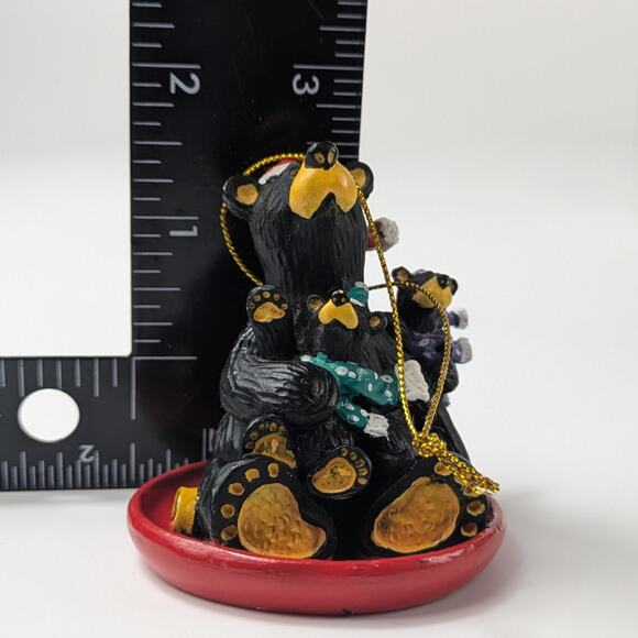 Big Sky Bear Christmas Ornament Carvers Fleming Red Sled Collectible Mom Cubs - Picture 7 of 8